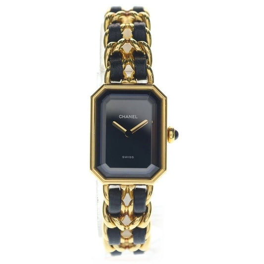 Chanel Premiere XXL Black Dial Watch Gold SS Leather Quartz