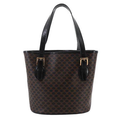 Celine Macadam Tote Bag Black Brown Leather Gold Vintage