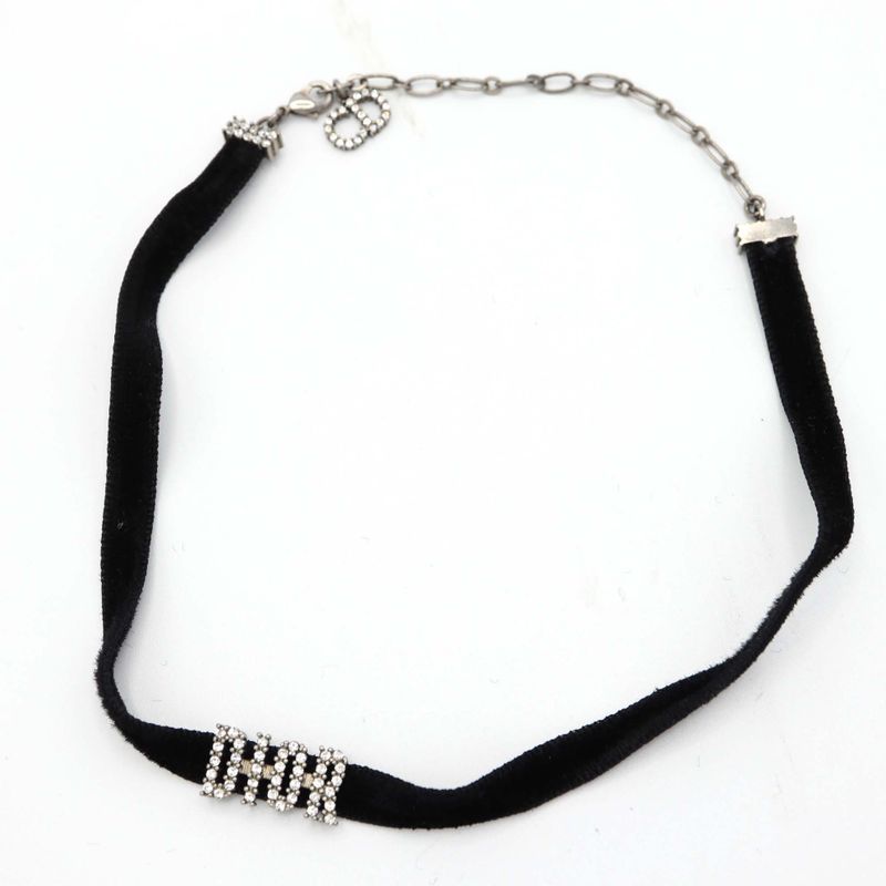 Christian DIOR Choker DIOR Rhinestone Velour Black Ladies With Box Yo649
