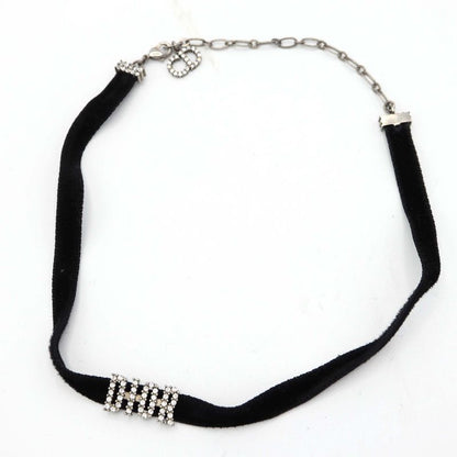 Christian DIOR Choker DIOR Rhinestone Velour Black Ladies With Box Yo649