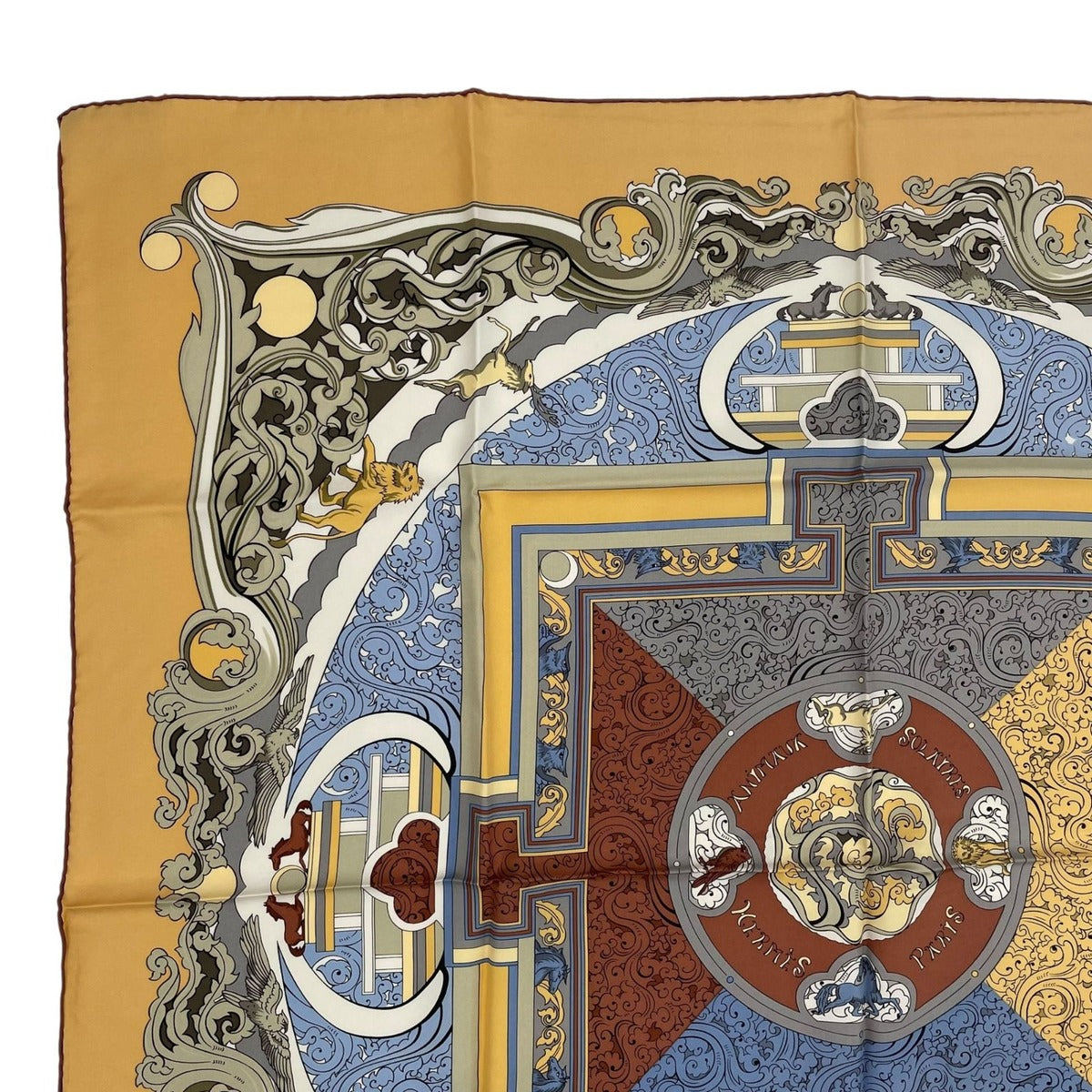 Hermes Scarf Silk Carre 90 Animaux Solaires Sun Animals Yellow — view 2