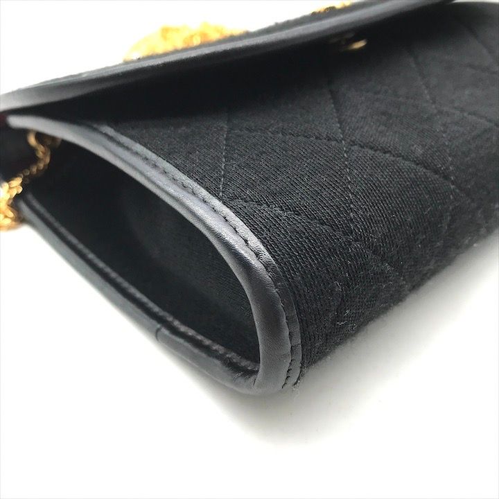 Chanel CC Logo Quilted Cotton Jersey Mini Chain Shoulder Bag Black