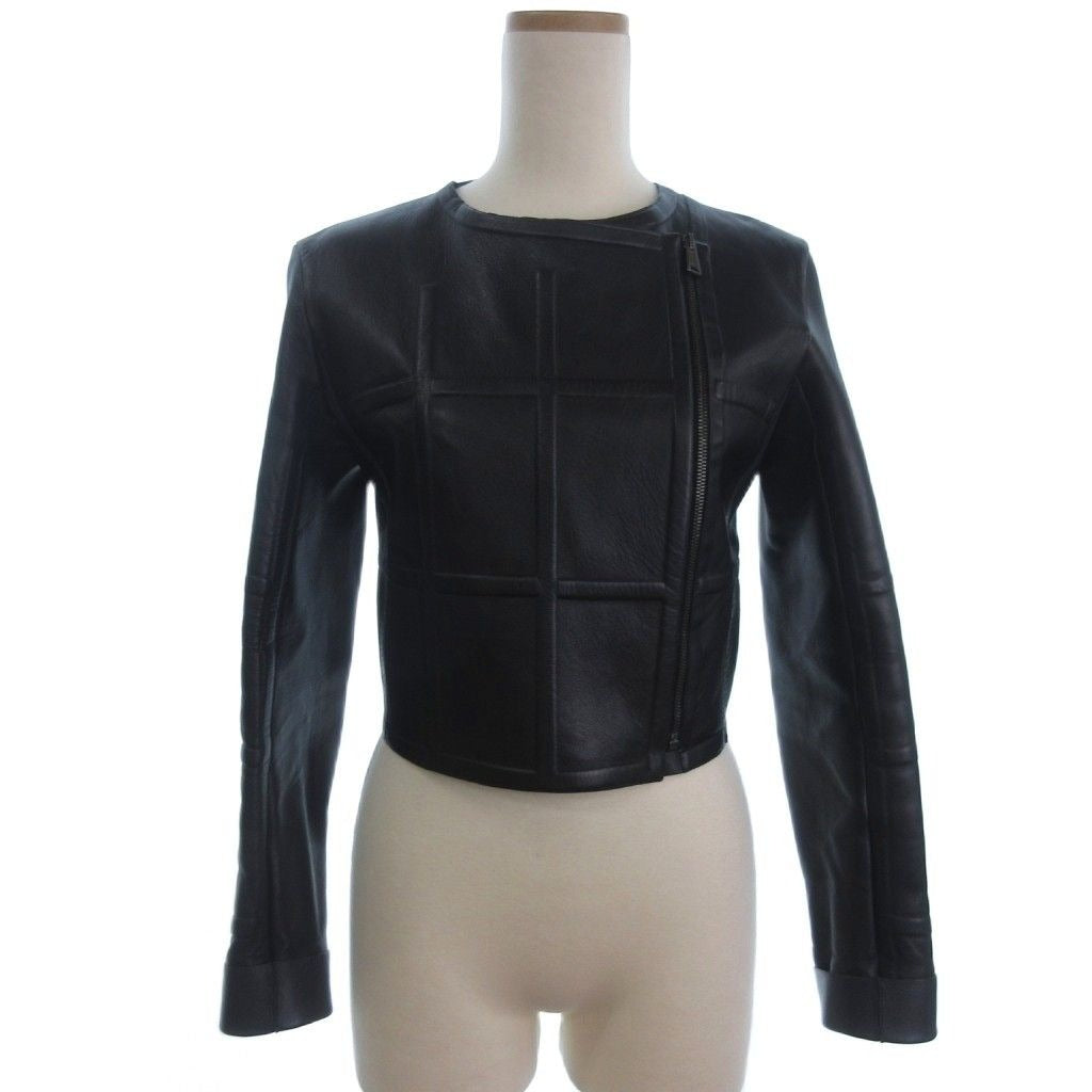 Fendi Leather Rider's Jacket Plaid Pattern Black 38