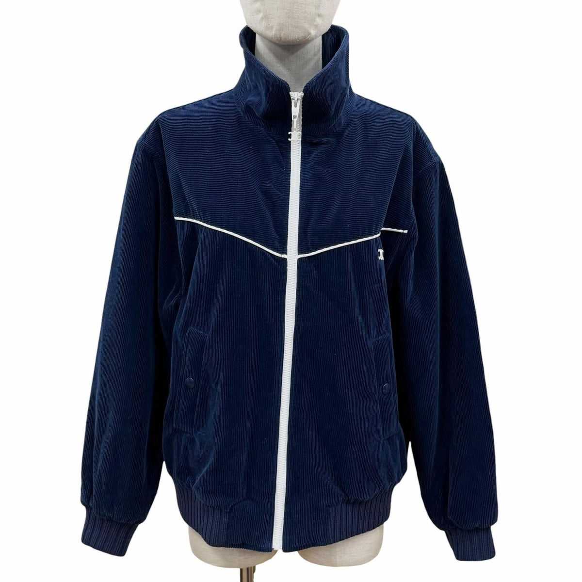 Celine Cotton Cashmere Triomphe Zip Top High Neck Corduroy Jacket