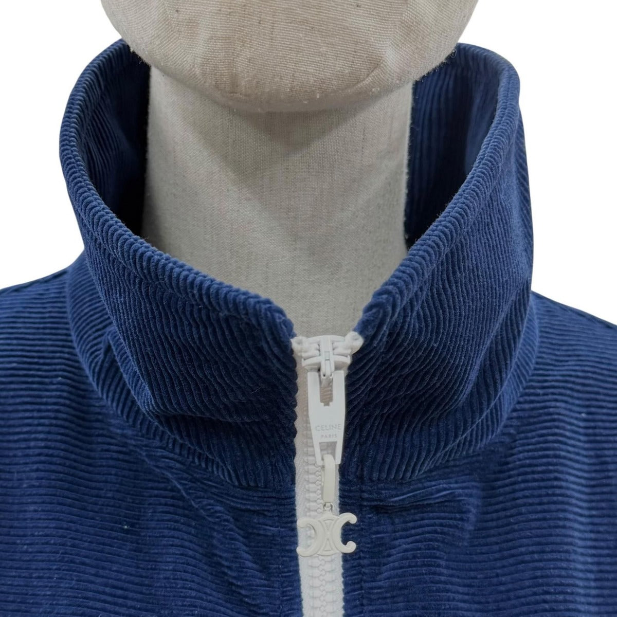Celine Cotton Cashmere Triomphe Zip Top High Neck Corduroy Jacket — view 4