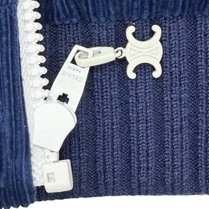 Celine Cotton Cashmere Triomphe Zip Top High Neck Corduroy Jacket — view 6