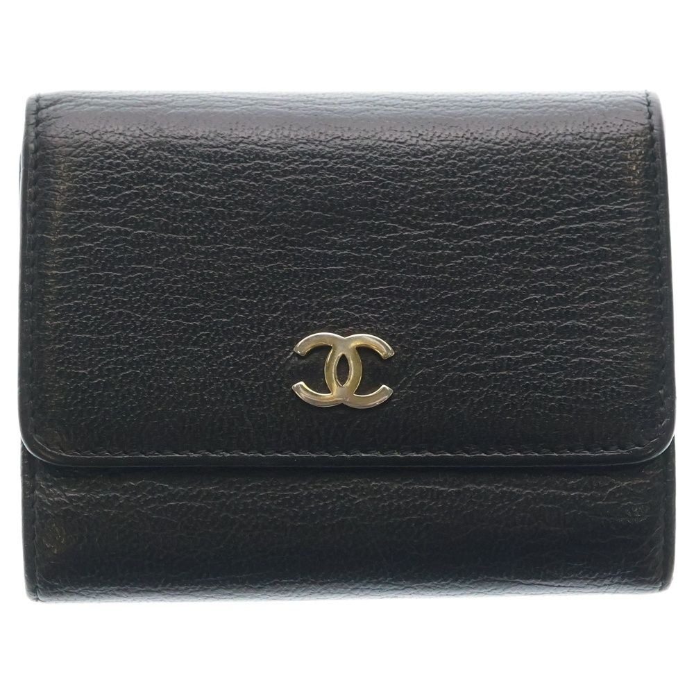 Chanel CC Logo Coin Case Card Business Holder Trifold Wallet Black Soft Caviar