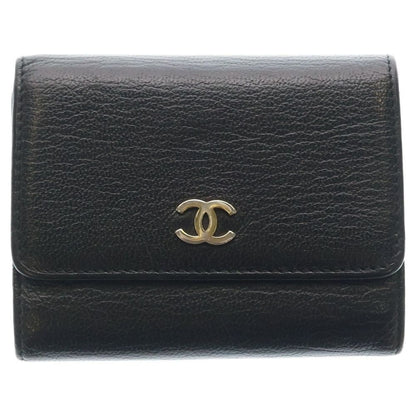 Chanel CC Logo Coin Case Card Business Holder Trifold Wallet Black Soft Caviar