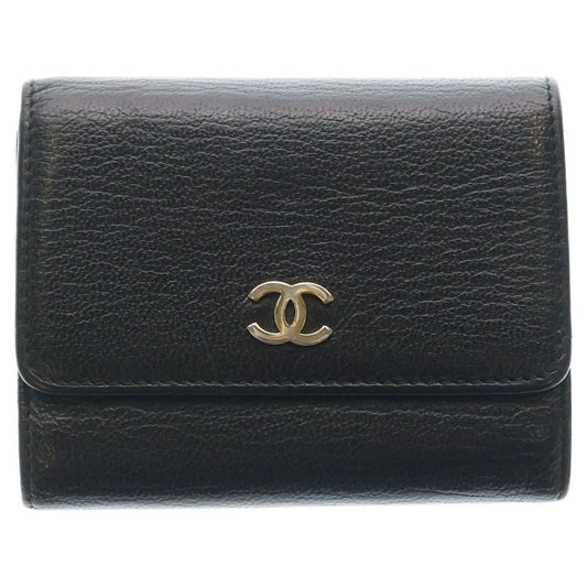 Chanel CC Logo Coin Case Card Business Holder Trifold Wallet Black Soft Caviar