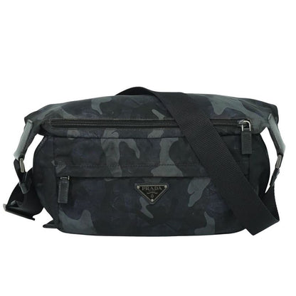 Authentic Prada Camouflage Pattern Messenger Bag Nylon Black Gray Navy Bag
