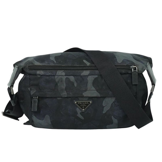 Authentic Prada Camouflage Pattern Messenger Bag Nylon Black Gray Navy Bag