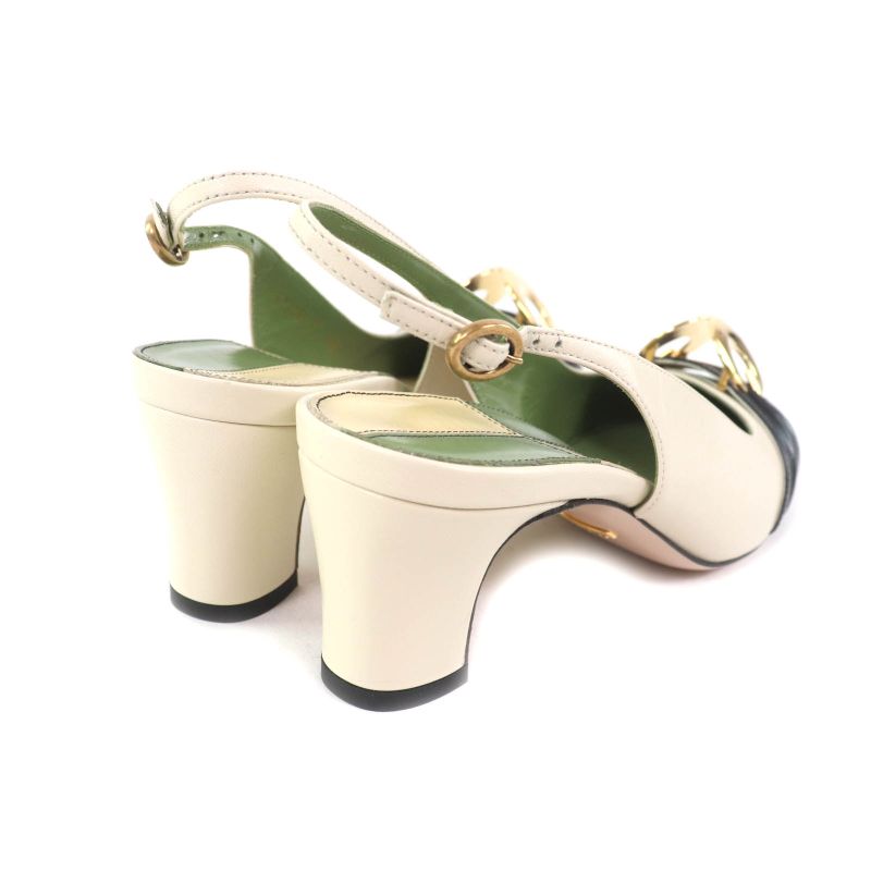 Gucci 572232 Half Moon GG Back Strap Square Toe Leather Pumps Ivory 37 Storage