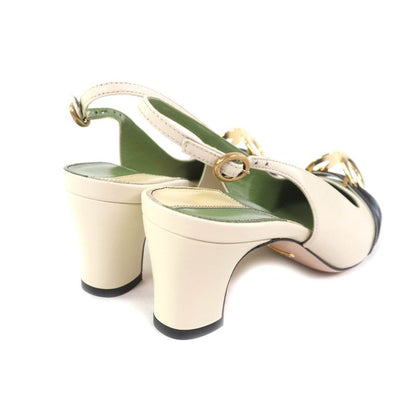 Gucci 572232 Half Moon GG Back Strap Square Toe Leather Pumps Ivory 37 Storage