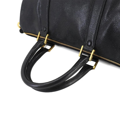 CHANEL Caviar Leather Large Bowler Bag Travel Bag Duffle Black CC Tote