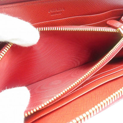 Prada Ribbon 1m0506 Saffiano Leather Gold Hardware Red Round Zipper Long Wallet