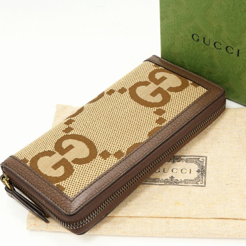 Gucci Round Zipper Long Wallet With Coin Purse Diana Bamboo Jumbo GG Long