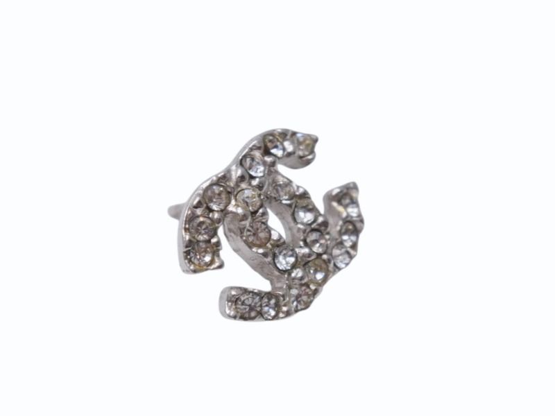 Chanel CC Logo Earrings 03 Rhinestone Metal Silver Clear — view 4