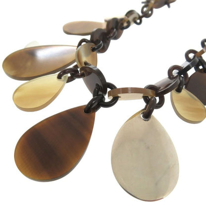 Hermes Large Horn Necklace Teardrop Buffalo Horn Silver 925 Brown 1458 Hermes