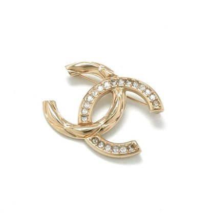 Chanel Brooch Corsage Gold Here Mark Rhinestone
