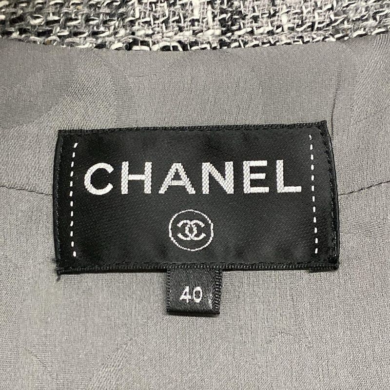 Chanel Jacket Size 40 M Women - P60828 Gray X Black X White Long Sleeve / Tweed