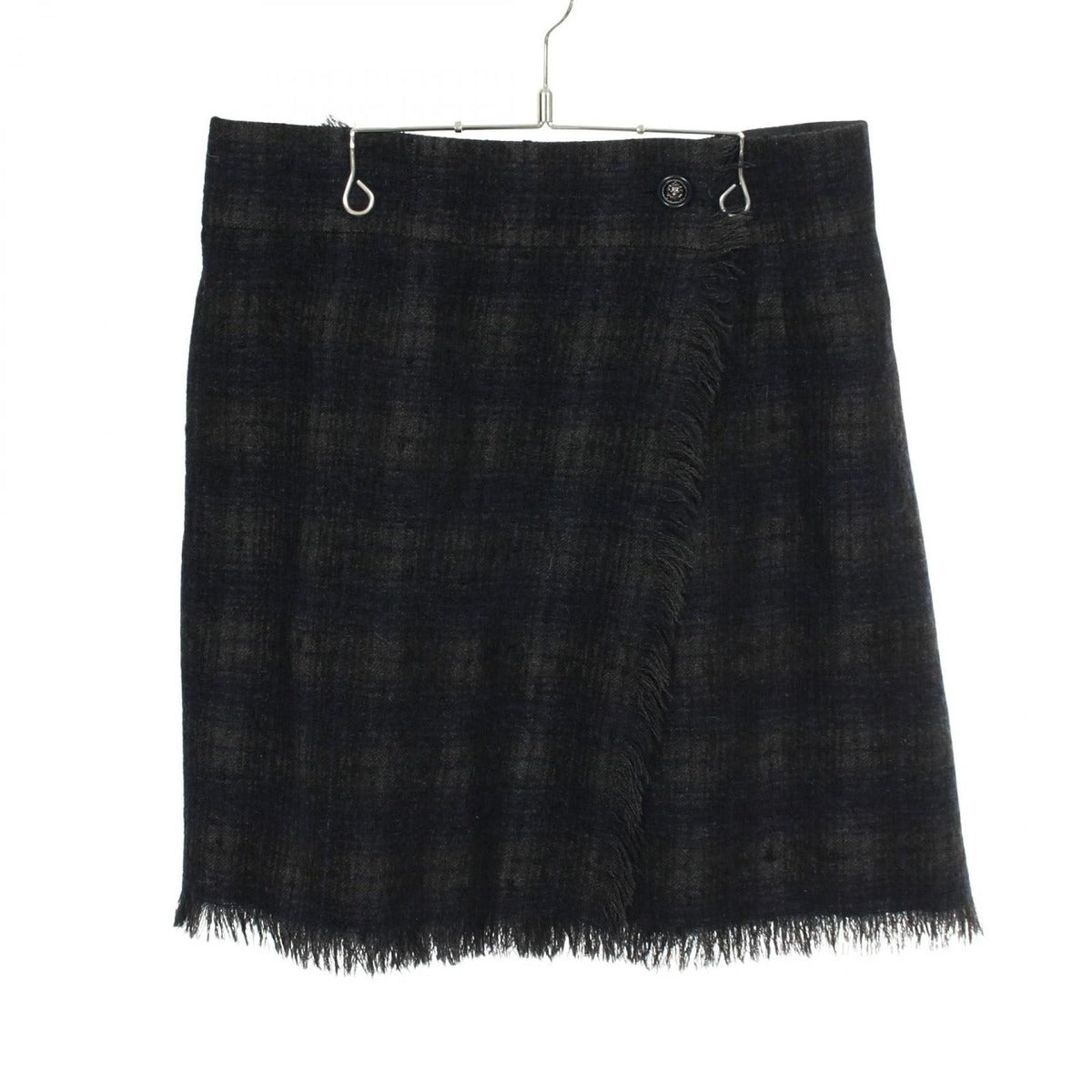 Chanel Skirt Lion Button Tweed Fringe Wool Navy Black. Gray