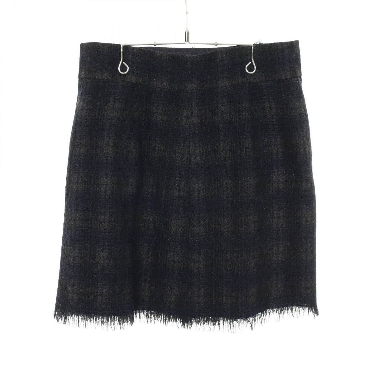 Chanel Skirt Lion Button Tweed Fringe Wool Navy Black. Gray — view 2