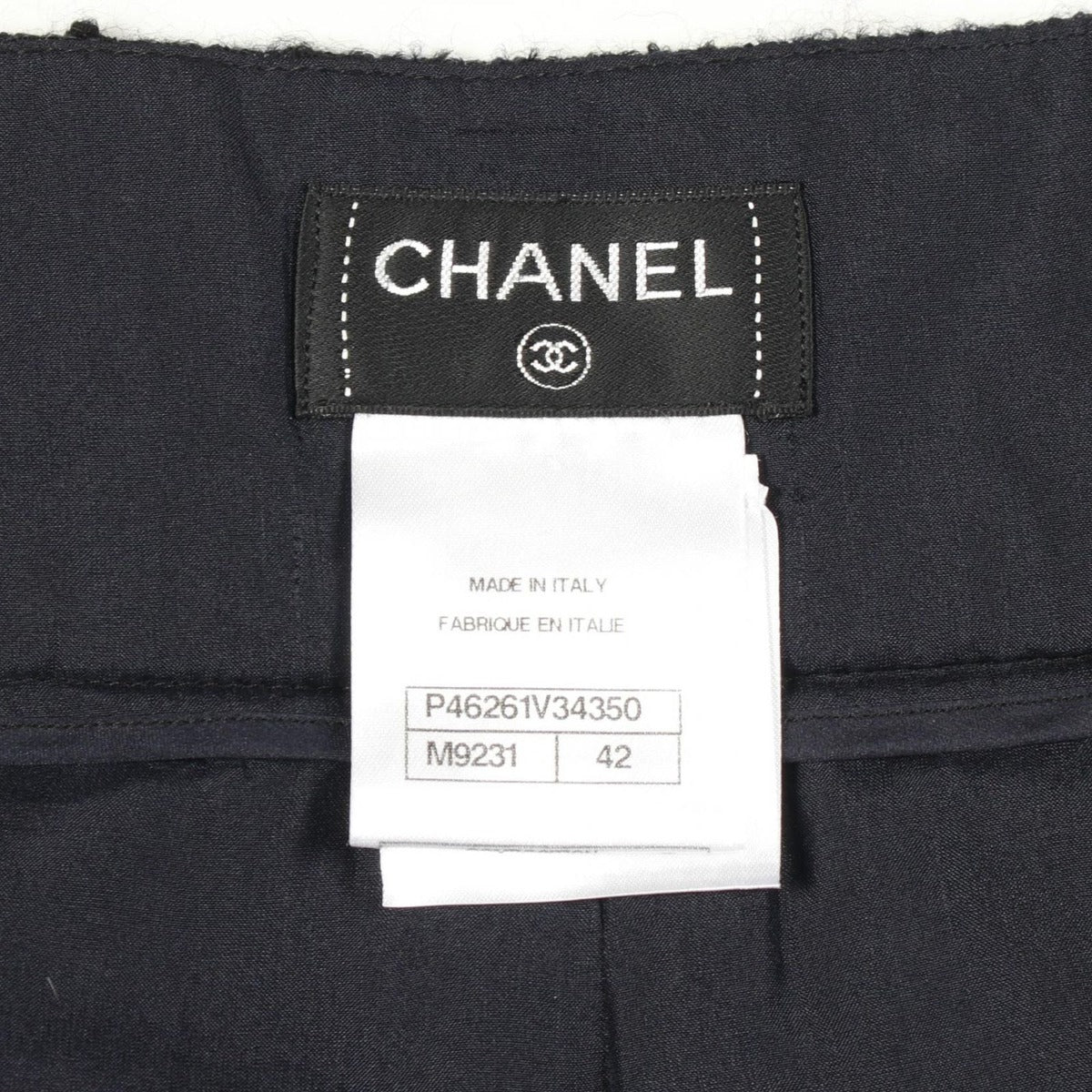 Chanel Skirt Lion Button Tweed Fringe Wool Navy Black. Gray — view 3