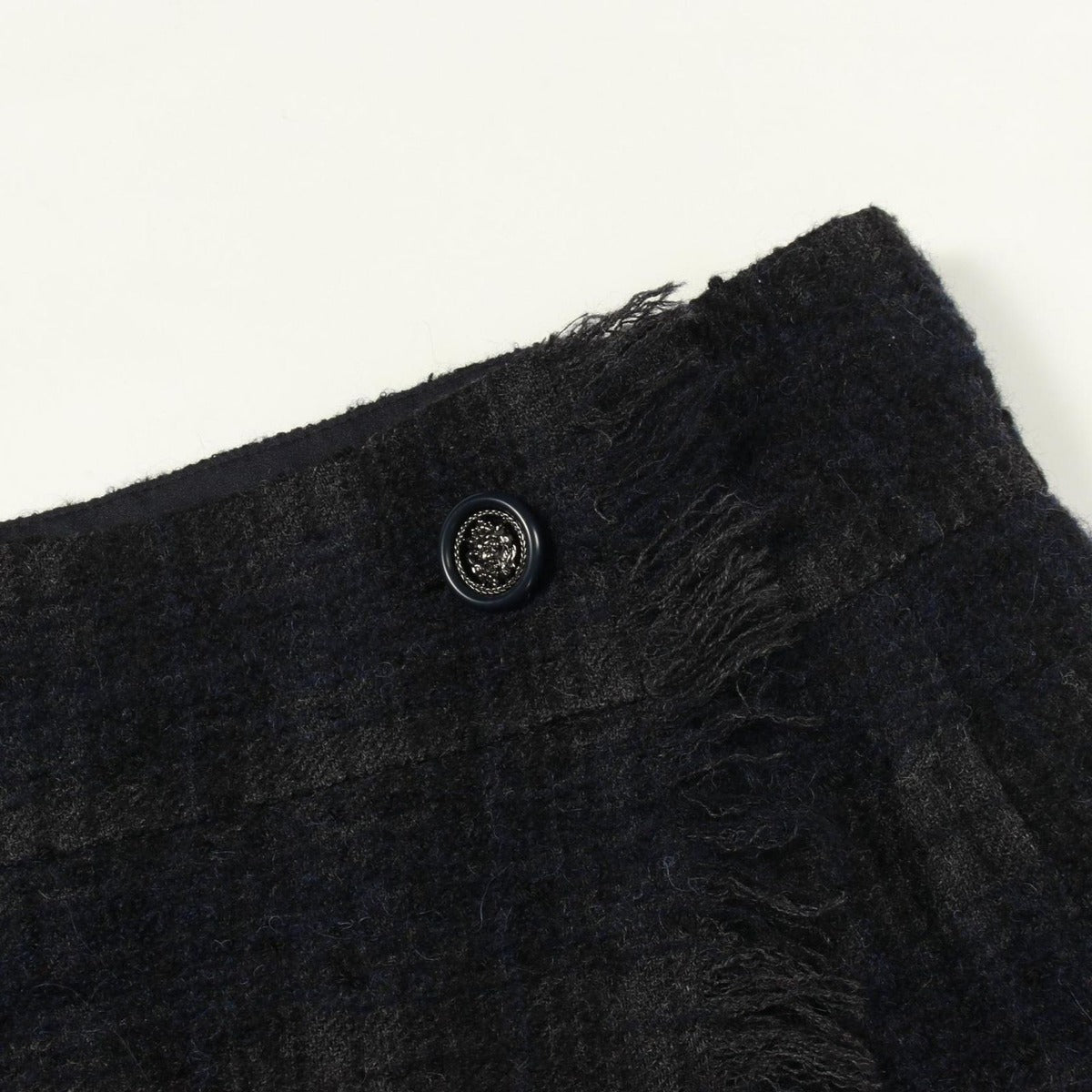 Chanel Skirt Lion Button Tweed Fringe Wool Navy Black. Gray — view 5