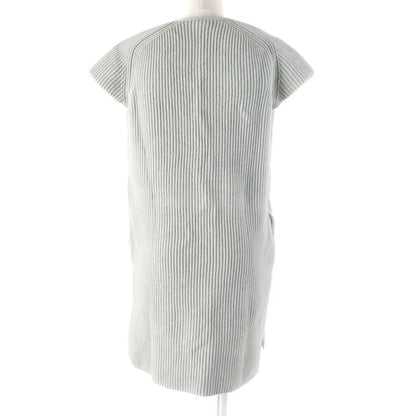 Hermes Cashmere Blend V-neck French Sleeve Ribbed Knit Tunic Dress Gray 36 Made