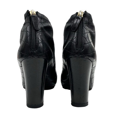 Chanel Boots Short Boots Shoes Leather Black Booties Here Mark Matelasse