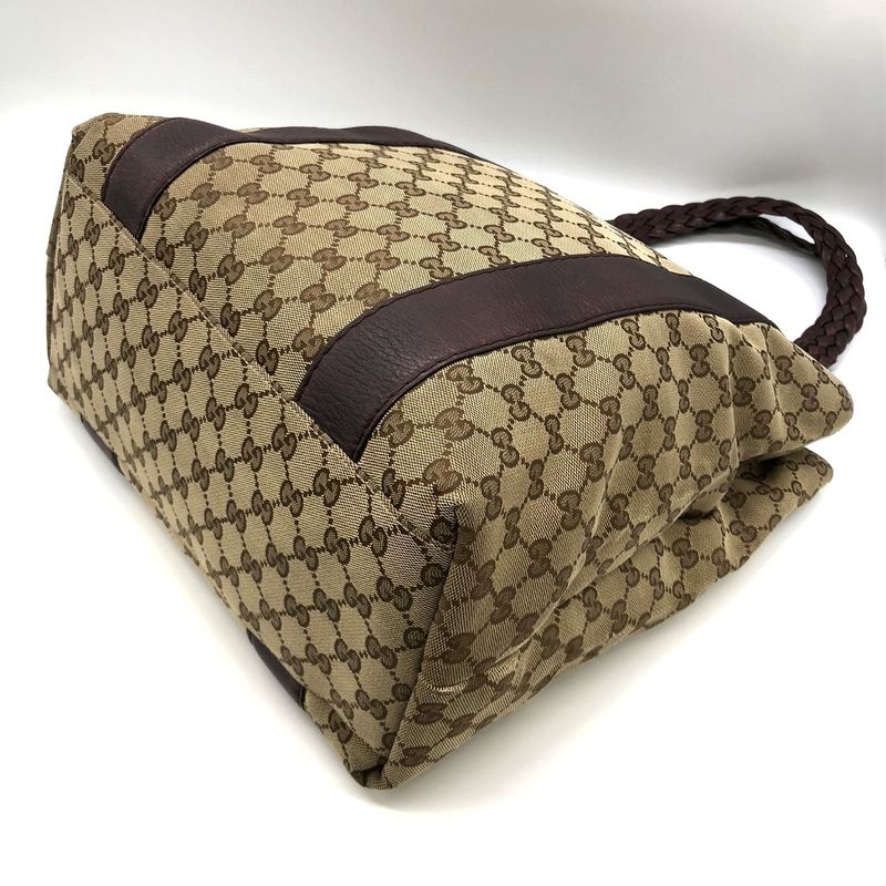 Gucci 232946 Tote Handbag GG Canvas Leather Braided Handle Brown Ladies Men