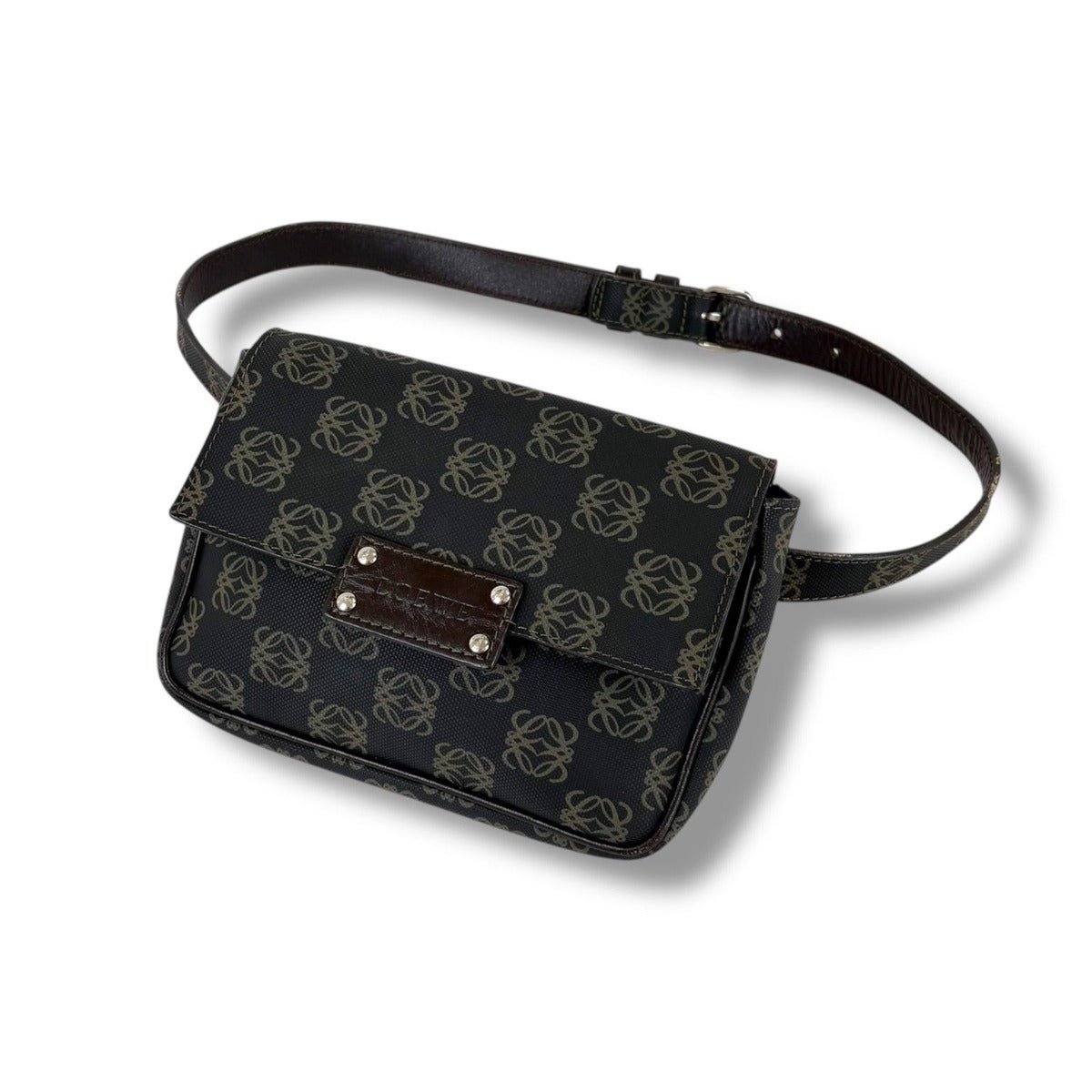 Loewe Waist Pouch Cross Repeat Anagram Logo Leather Black Brown — view 12