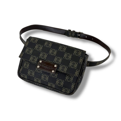 Loewe Waist Pouch Cross Repeat Anagram Logo Leather Black Brown