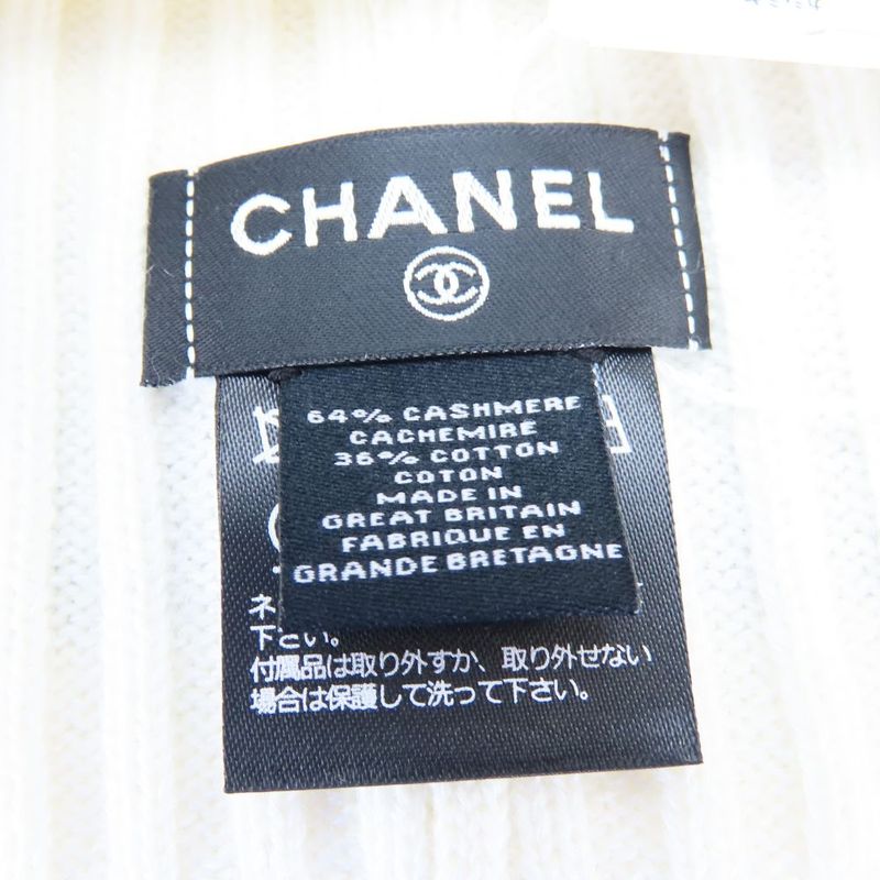 Chanel Knit Cap Cashmere Cotton White Black Knit Hat Coco Mark Apparel Women
