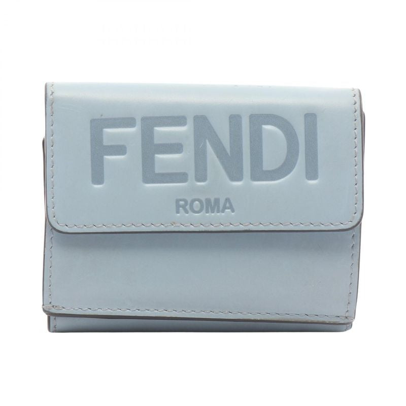 Fendi Trifold Wallet Logo 8 M0395 Light Blue Leather Rome Micro