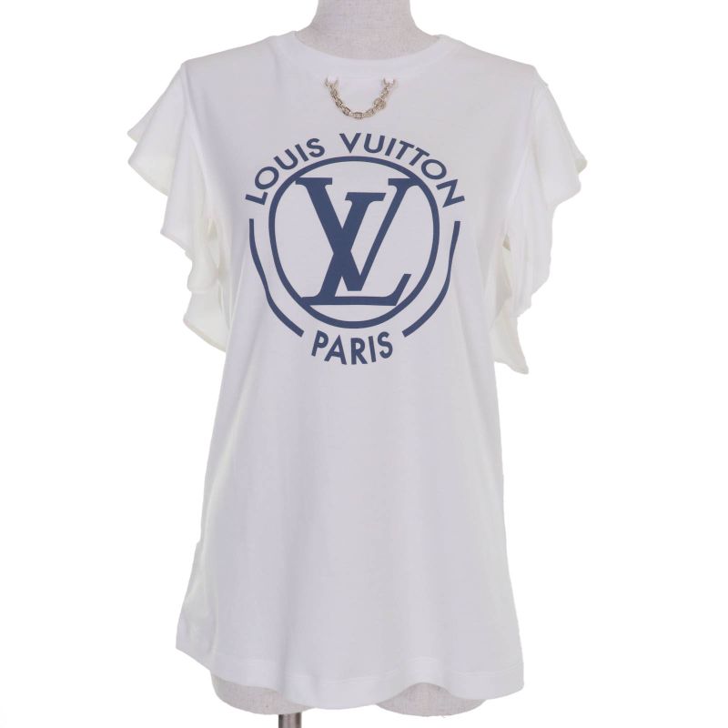 Louis Vuitton 24AW 100% Cotton LV Logo Sleeve Ruffle Top White L Made In Italy