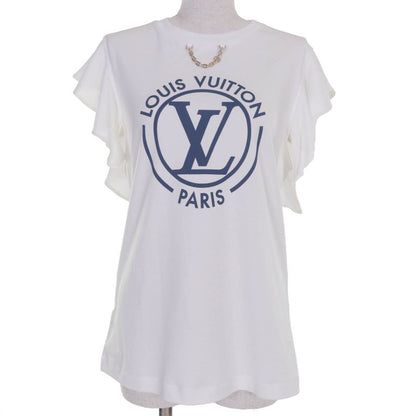 Louis Vuitton 24AW 100% Cotton LV Logo Sleeve Ruffle Top White L Made In Italy