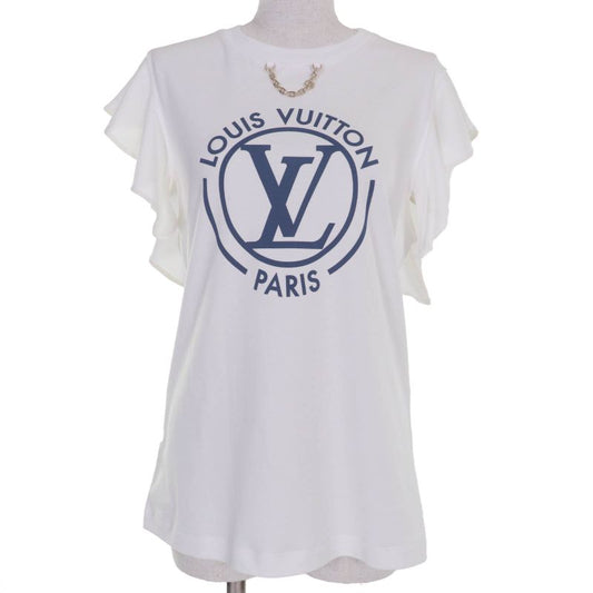 Louis Vuitton 24AW 100% Cotton LV Logo Sleeve Ruffle Top White L Made In Italy