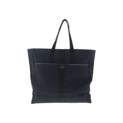 Gucci Black Silver Hardware GG Canvas Leather 90480 Tote Bag