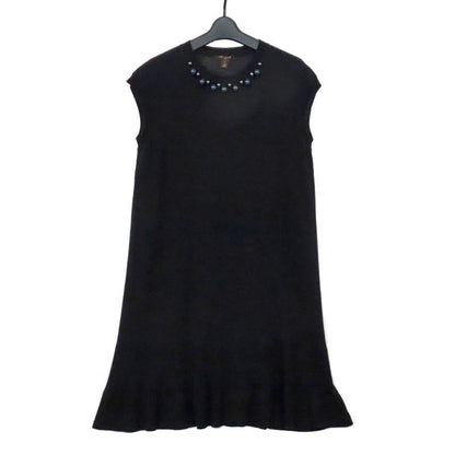 Louis Vuitton No Sleeve Knit Dress Wool L Black Bijoux Decoration Knee