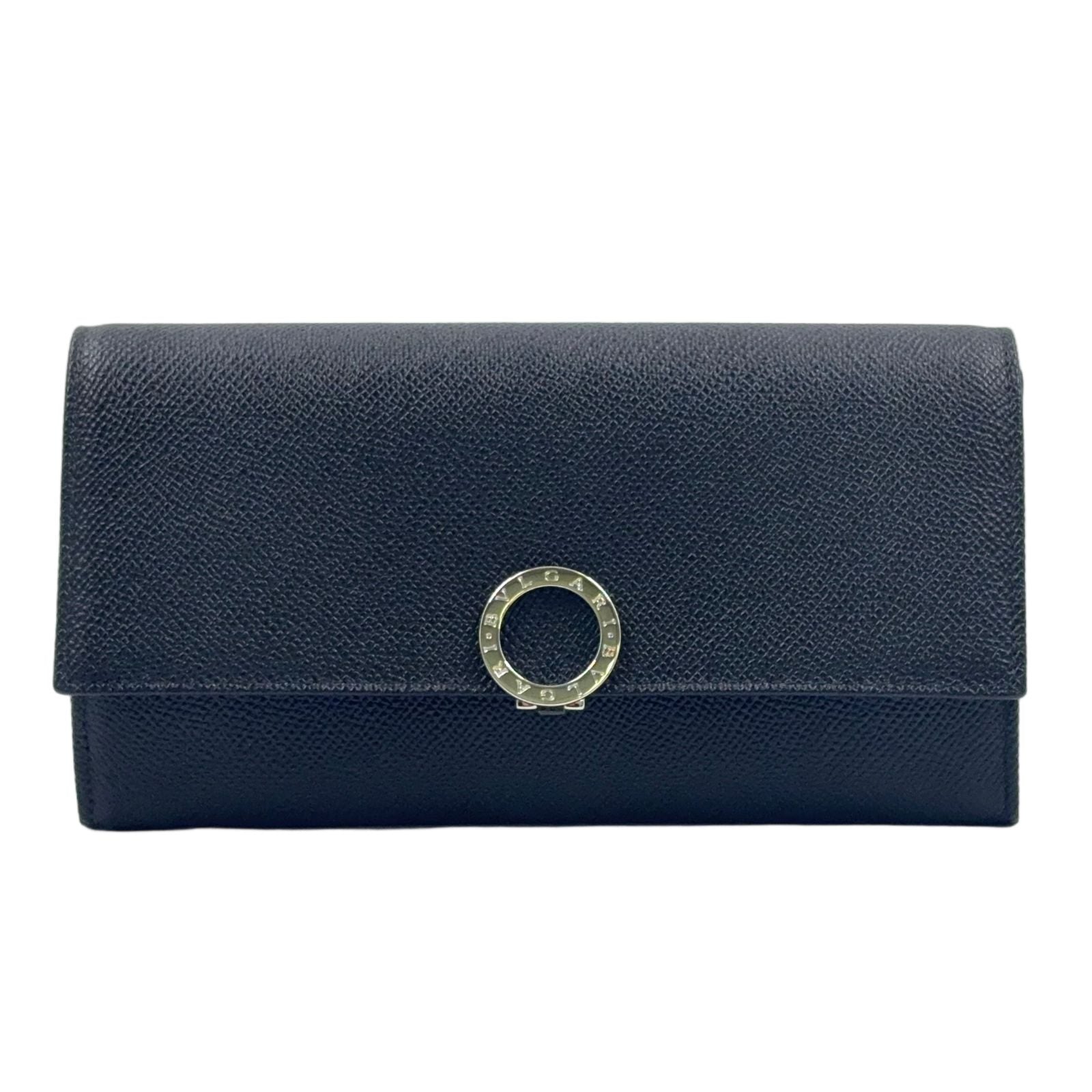 Bvlgari Circle Motif Leather Black Wallet Silver