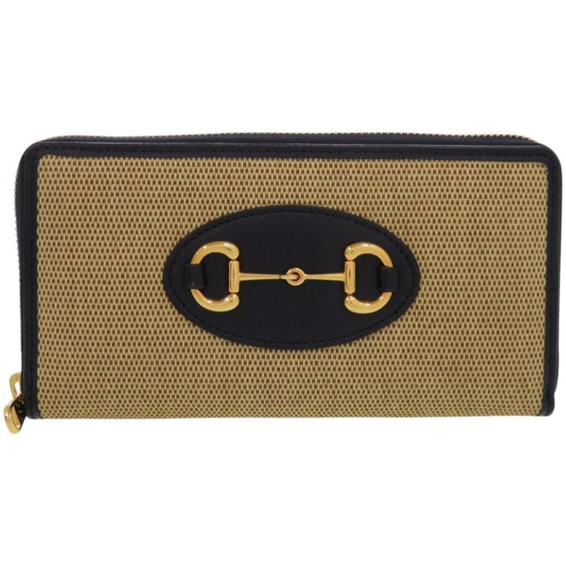 Gucci 1955 Horsebit 0416 Canvas Leather Beige Long Wallet 0393