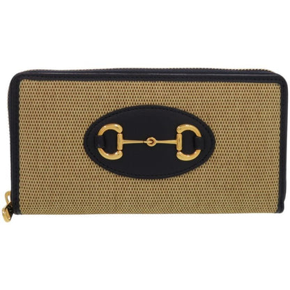 Gucci 1955 Horsebit 0416 Canvas Leather Beige Long Wallet 0393