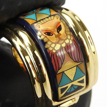 Hermes Earring Emile Metal Cloisonne Multicolor Gold Navy Blue Lion Accessory