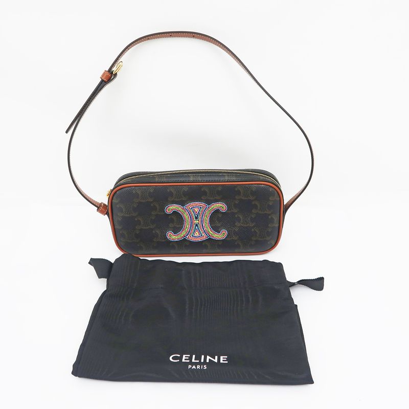 Celine Mini Camera Triomphe Shoulder Bag Pouch Bag Brown Multicolor