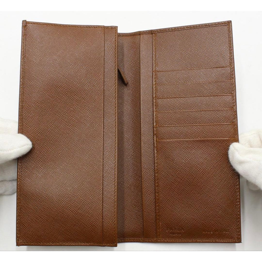 Prada Sapphire Leather Logo Bifold Long Wallet