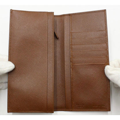 Prada Sapphire Leather Logo Bifold Long Wallet