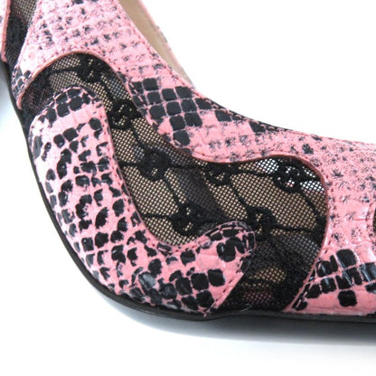 Gucci 738689 GG Rambus Python Print Pointed Toe High Heel Leather Pumps Pink