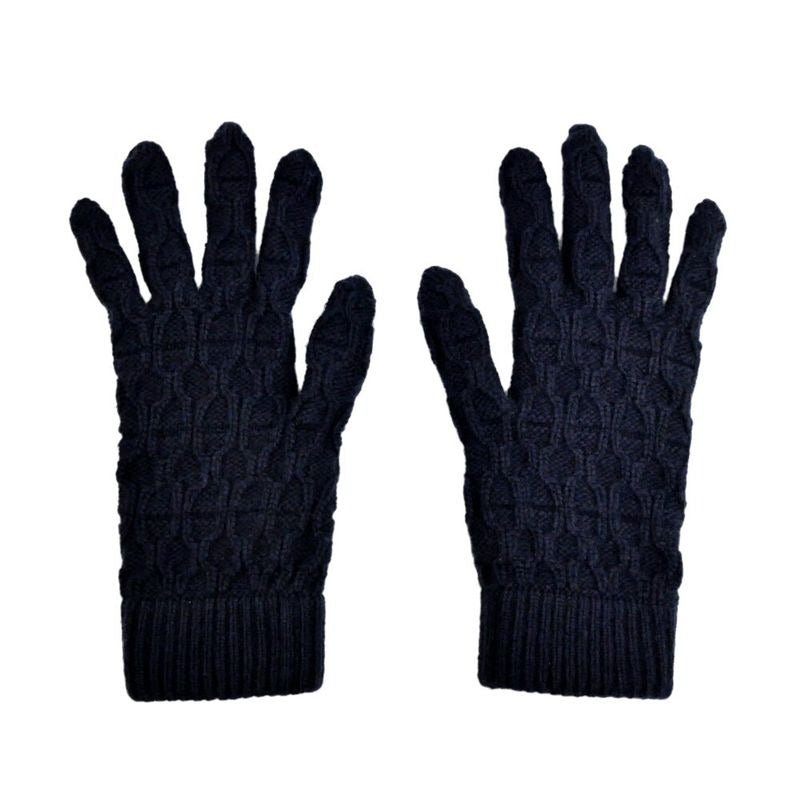 Hermes Gloves Tri Maillon Navy M Size Cashmere