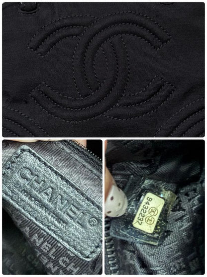 Chanel Chain Shoulder Bag Coco Mark Cotton Jersey Black Silver Hardware Deca